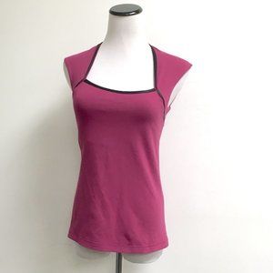 Lululemon fuchsia pink black cap sleeve athletic workout top athleisure 6